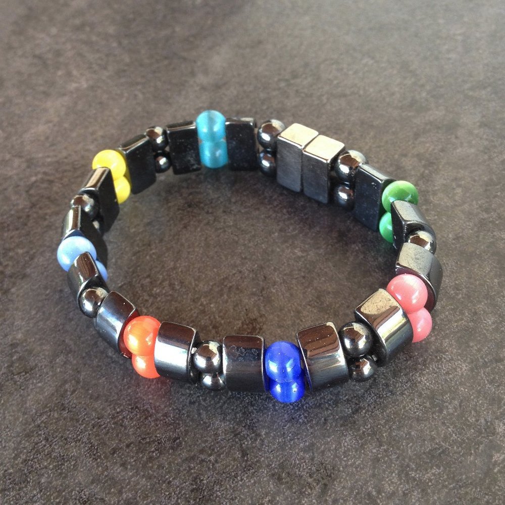 Vintage Hematite and Moon Stone Magnetic Bracelet